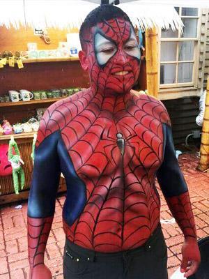 Spiderman upper torso body paint